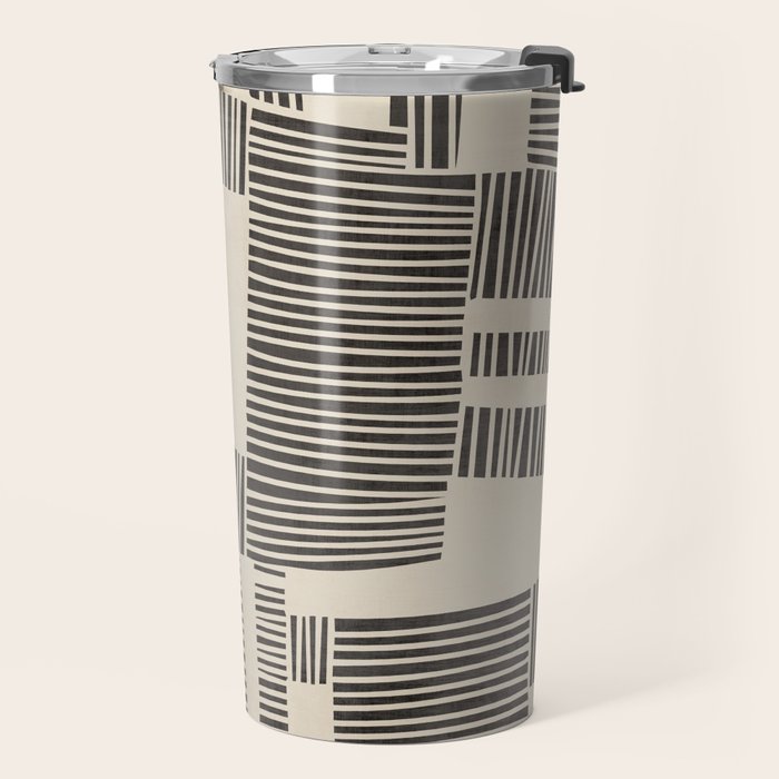 Abstract Digital Linocut Beige Black Art Travel Mug Gallery Image 2