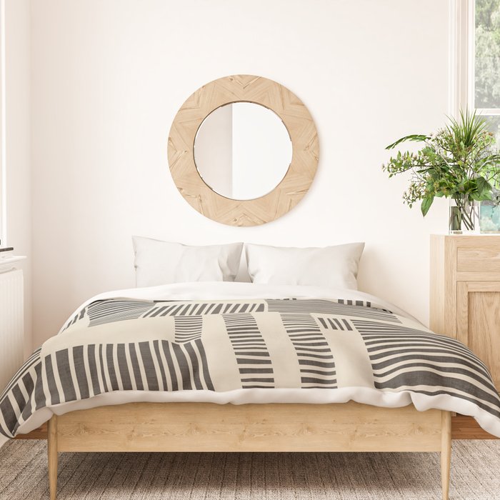 Abstract Digital Linocut Beige Black Art Duvet Cover Gallery Image 3