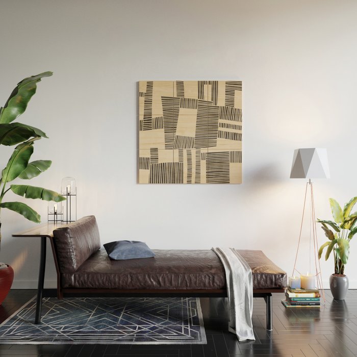 Abstract Digital Linocut Beige Black Art Wood Wall Art Gallery Image 2