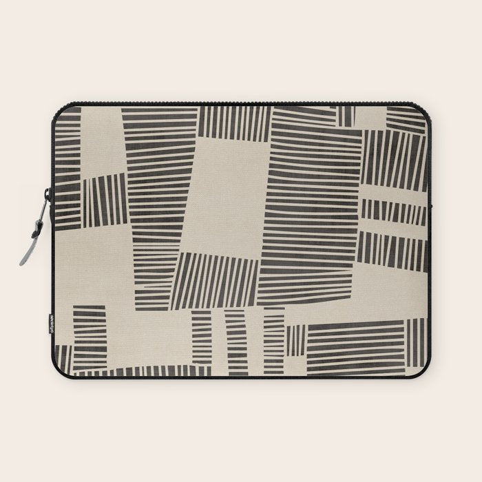 Abstract Digital Linocut Beige Black Art Laptop Sleeve Gallery Image 1