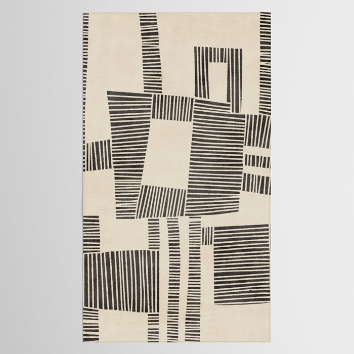 Abstract Digital Linocut Beige Black Art Tablecloth Gallery Image 2