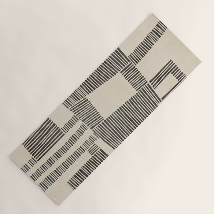 Abstract Digital Linocut Beige Black Art Yoga Mat Gallery Image 1