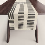 Abstract Digital Linocut Beige Black Art Table Runner Gallery Image 1
