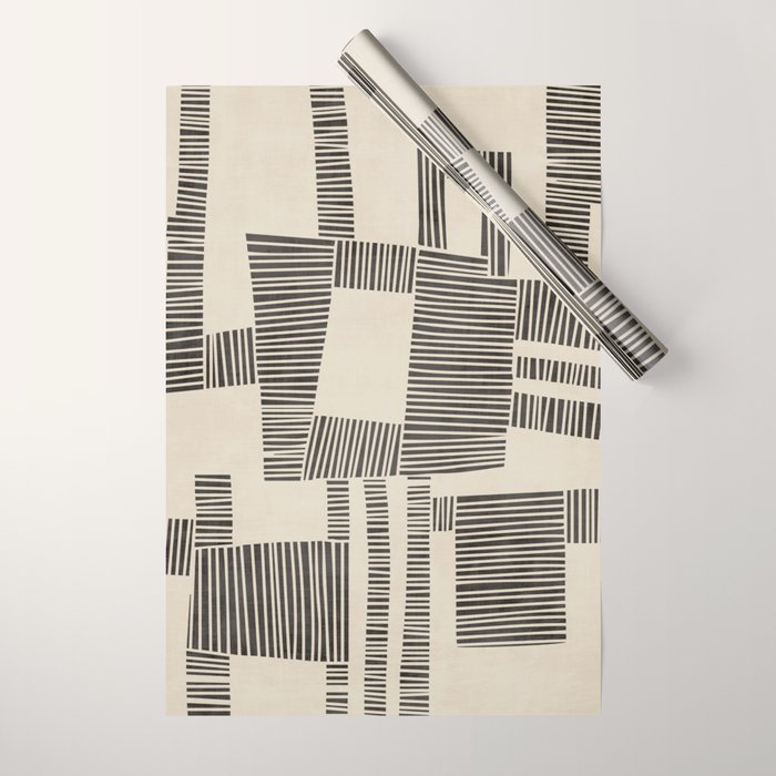 Abstract Digital Linocut Beige Black Art Wrapping Paper Gallery Image 1