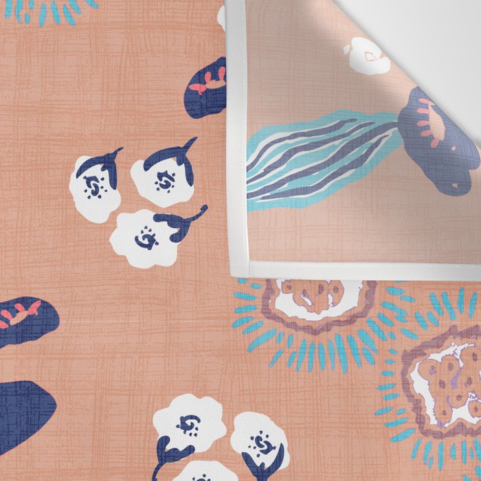 Romantic Abstract Flowers Blue and Muted Pink Wall Tapestry Gallery Image 3