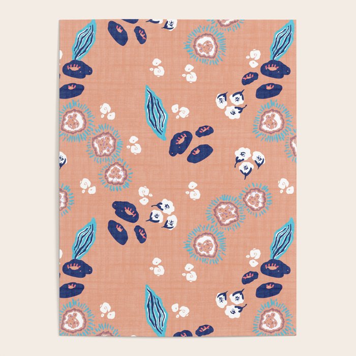 Romantic Abstract Flowers Blue and Muted Pink Poster Gallery Image 4