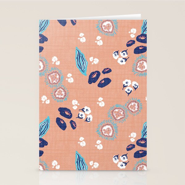 Romantic Abstract Flowers Blue and Muted Pink Stationery Card Gallery Image 2