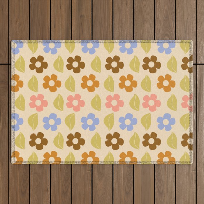 Retro Flower Vibe - Vintage Colors  Outdoor Rug Gallery Image 1