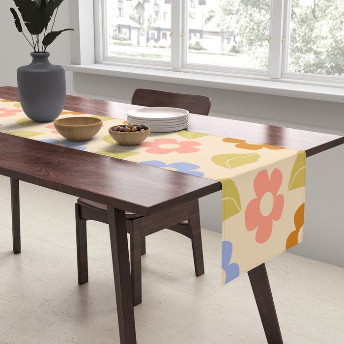 Retro Flower Vibe - Vintage Colors  Table Runner Gallery Image 2