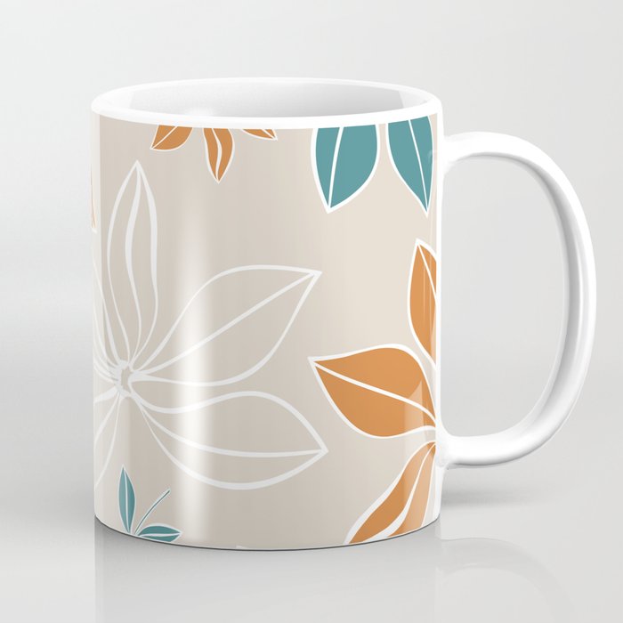 Modern, Minimal, Floral, Orange and Teal Coffee Mug Gallery Image 1