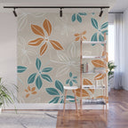 Modern, Minimal, Floral, Orange and Teal Wall Mural Gallery Image 1