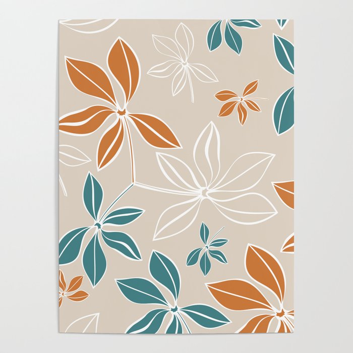 Modern, Minimal, Floral, Orange and Teal Poster Gallery Image 4