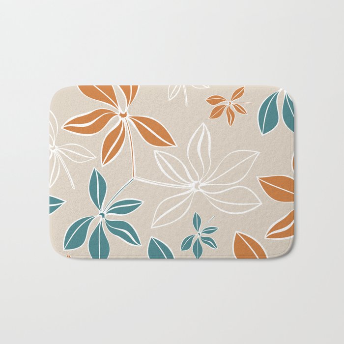 Modern, Minimal, Floral, Orange and Teal Bath Mat Gallery Image 1