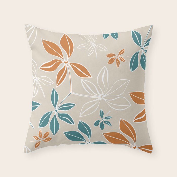 Modern, Minimal, Floral, Orange and Teal Throw Pillow Gallery Image 6