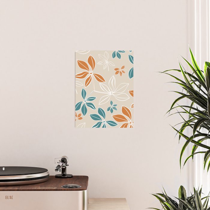 Modern, Minimal, Floral, Orange and Teal Poster Gallery Image 2