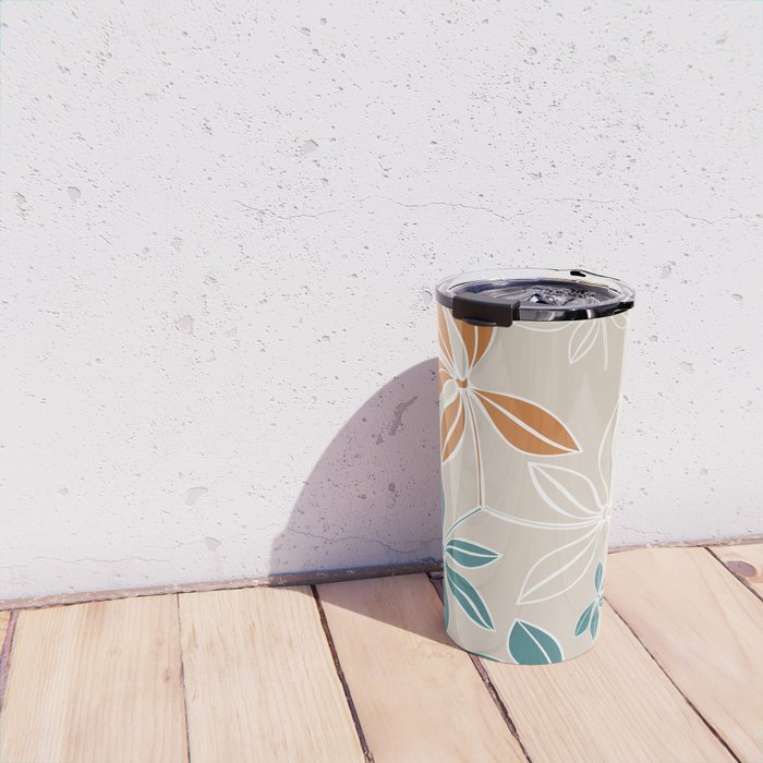 Modern, Minimal, Floral, Orange and Teal Travel Mug Gallery Image 4