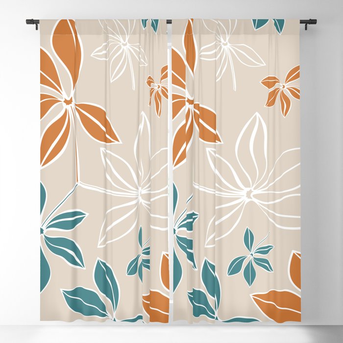 Modern, Minimal, Floral, Orange and Teal Window Curtain Gallery Image 1