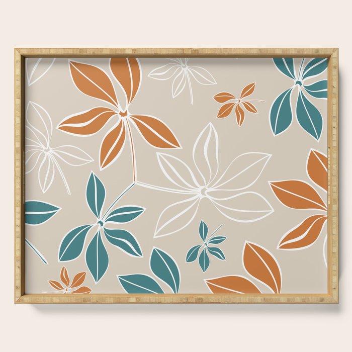 Modern, Minimal, Floral, Orange and Teal Serving Tray Gallery Image 1