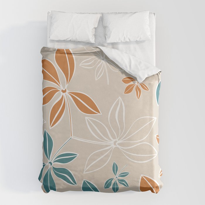 Modern, Minimal, Floral, Orange and Teal Duvet Cover Gallery Image 6