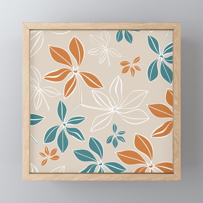 Modern, Minimal, Floral, Orange and Teal Mini Art Print Gallery Image 1