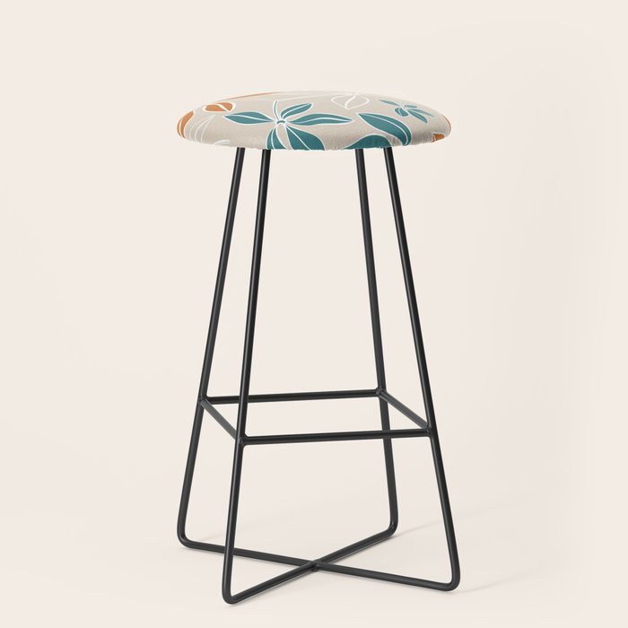 Modern, Minimal, Floral, Orange and Teal Stool Gallery Image 1