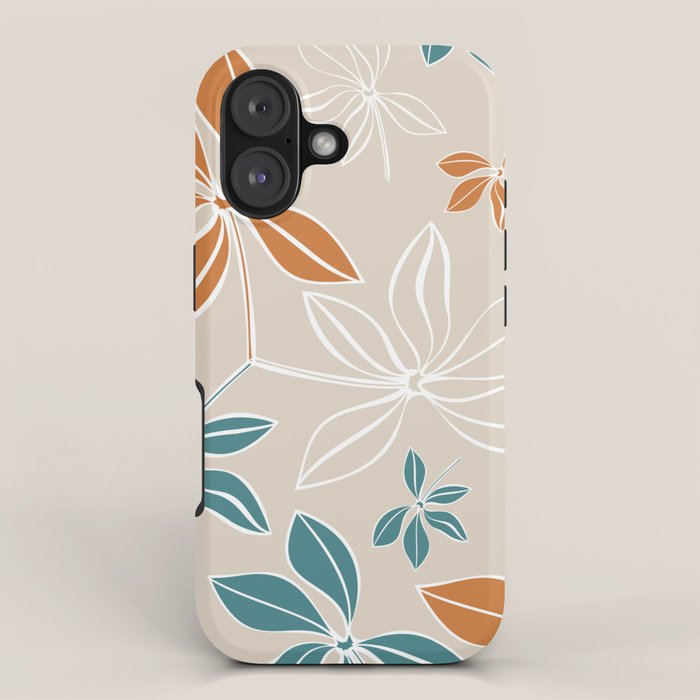 Modern, Minimal, Floral, Orange and Teal iPhone Case Gallery Image 1