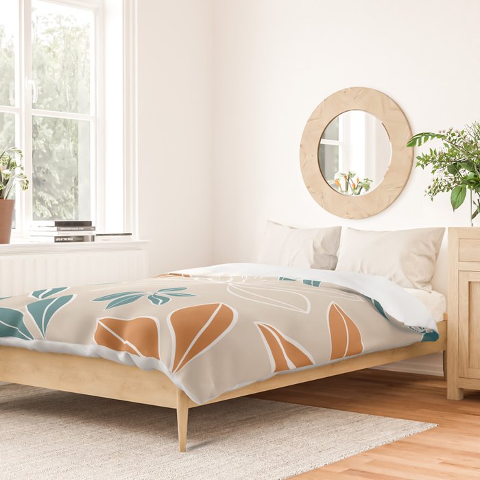 Modern, Minimal, Floral, Orange and Teal Duvet Cover Gallery Image 2