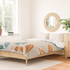 Modern, Minimal, Floral, Orange and Teal Duvet Cover Gallery Image 2