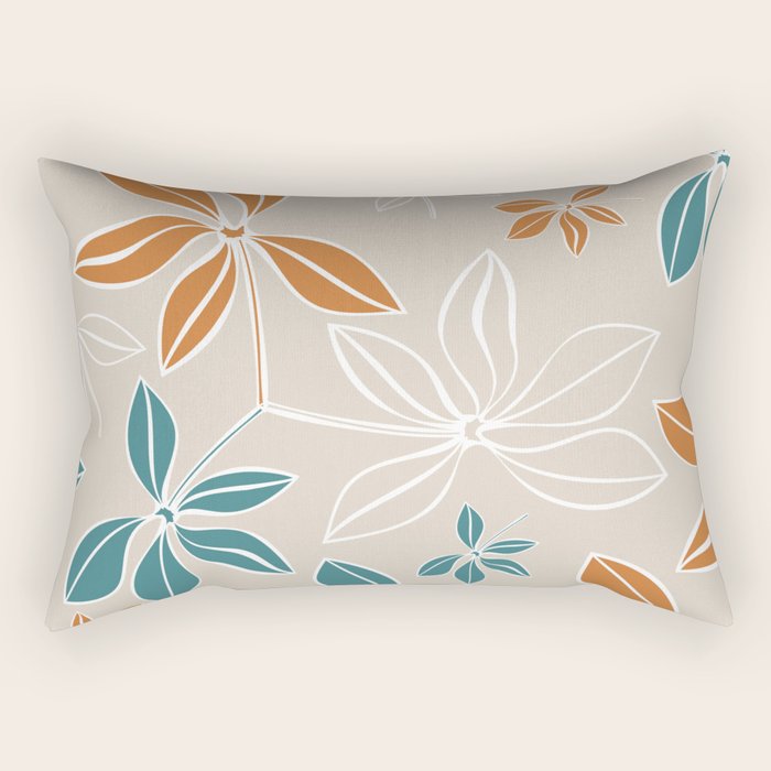 Modern, Minimal, Floral, Orange and Teal Rectangular Pillow Gallery Image 1