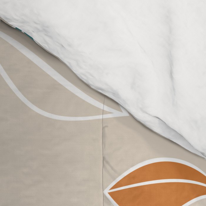Modern, Minimal, Floral, Orange and Teal Comforter Gallery Image 4