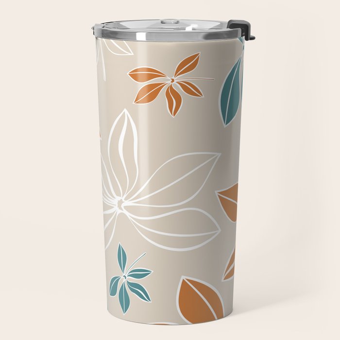 Modern, Minimal, Floral, Orange and Teal Travel Mug Gallery Image 2