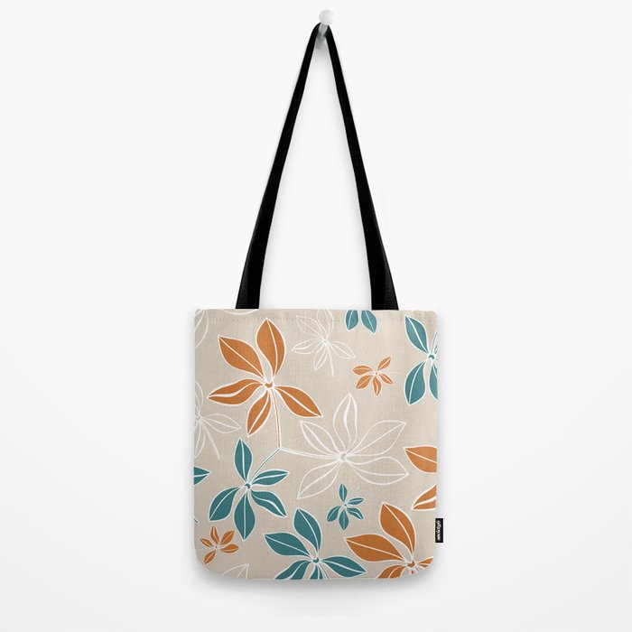 Modern, Minimal, Floral, Orange and Teal Tote Bag Gallery Image 2