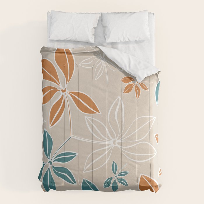 Modern, Minimal, Floral, Orange and Teal Comforter Gallery Image 6