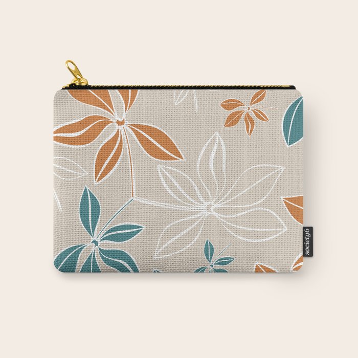 Modern, Minimal, Floral, Orange and Teal Carry All Pouch Gallery Image 1