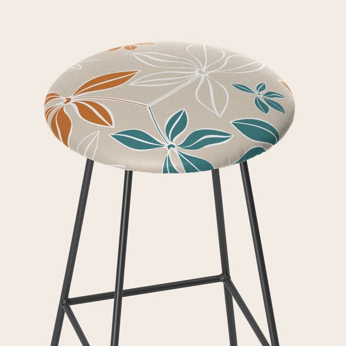 Modern, Minimal, Floral, Orange and Teal Stool Gallery Image 2