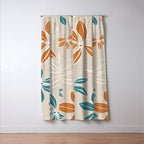 Modern, Minimal, Floral, Orange and Teal Window Curtain Gallery Image 3