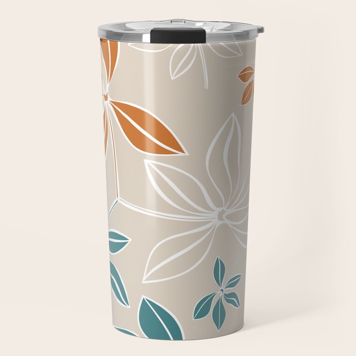 Modern, Minimal, Floral, Orange and Teal Travel Mug Gallery Image 1