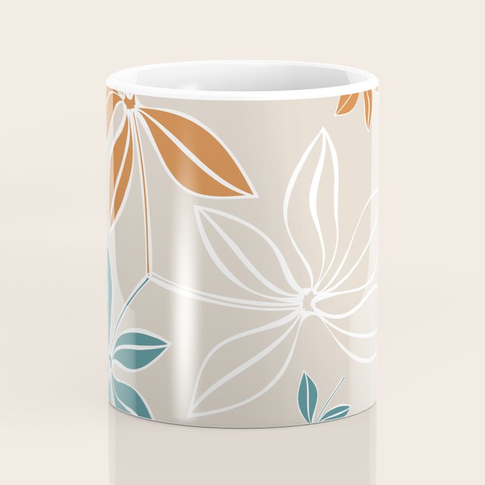 Modern, Minimal, Floral, Orange and Teal Coffee Mug Gallery Image 4