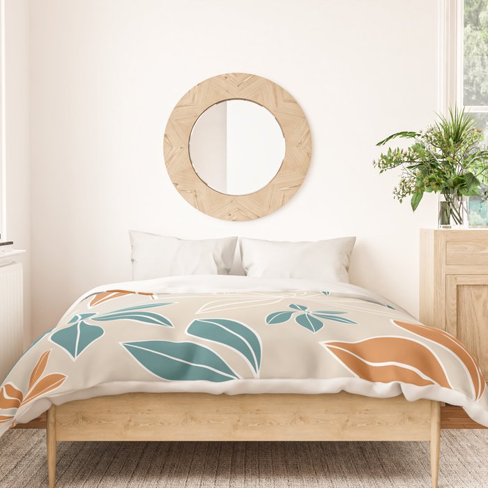 Modern, Minimal, Floral, Orange and Teal Duvet Cover Gallery Image 3