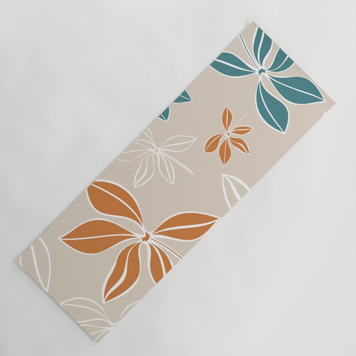 Modern, Minimal, Floral, Orange and Teal Yoga Mat Gallery Image 1