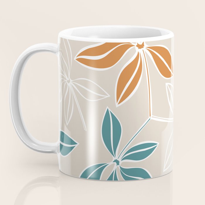 Modern, Minimal, Floral, Orange and Teal Coffee Mug Gallery Image 3