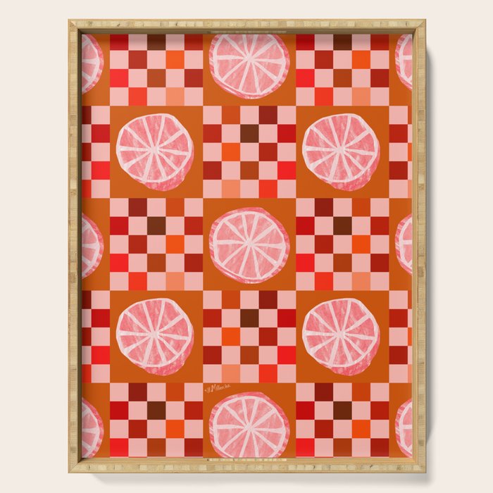 Checkered Sliced Citrus Fruit in Red & Peach Pink Serving Tray Gallery Image 1
