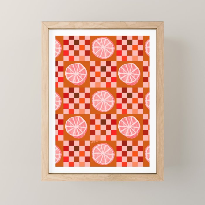 Checkered Sliced Citrus Fruit in Red & Peach Pink Mini Art Print Gallery Image 1