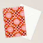Checkered Sliced Citrus Fruit in Red & Peach Pink Stationery Card Gallery Image 2