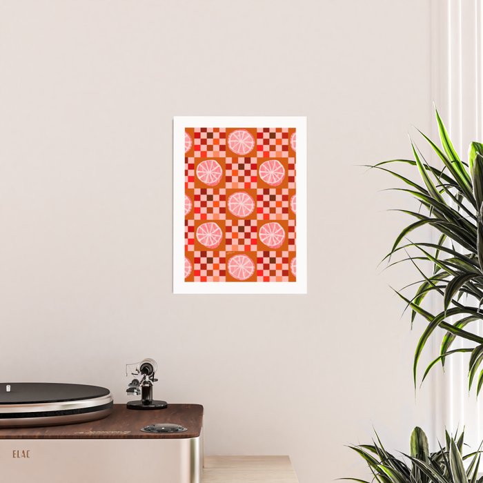 Checkered Sliced Citrus Fruit in Red & Peach Pink Poster Gallery Image 2