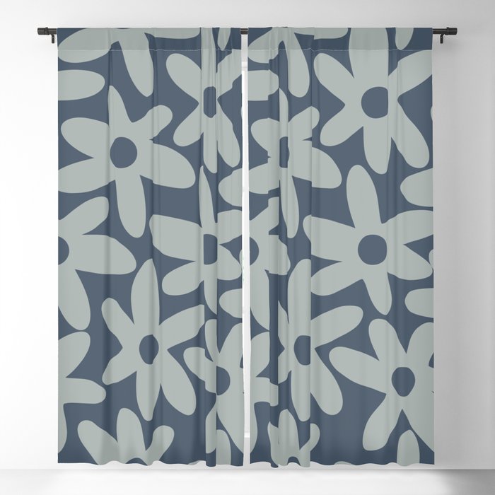 Daisy Time Retro Floral Pattern Neutral Blue Gray  Window Curtain Gallery Image 5