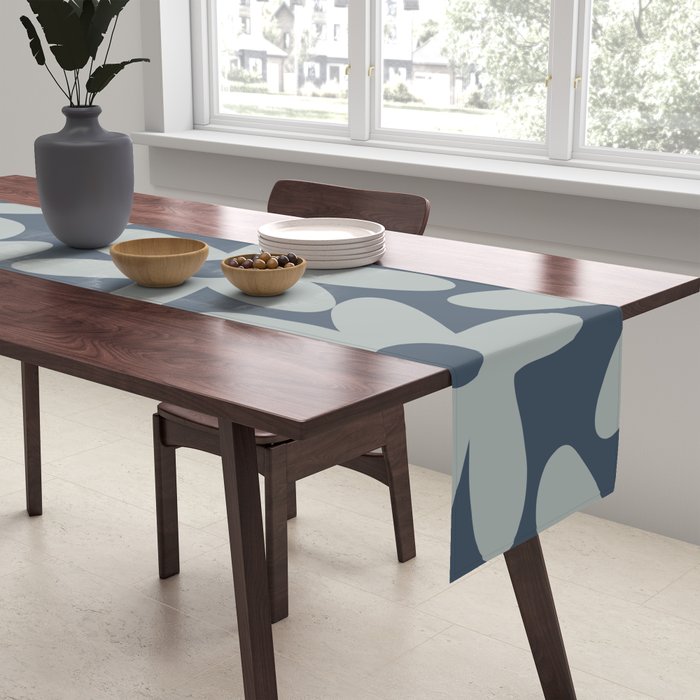 Daisy Time Retro Floral Pattern Neutral Blue Gray  Table Runner Gallery Image 2