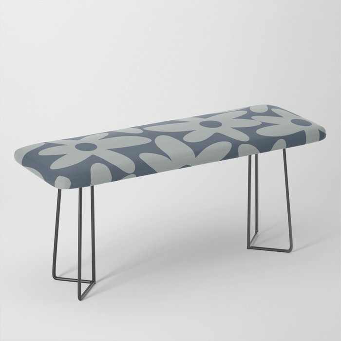 Daisy Time Retro Floral Pattern Neutral Blue Gray  Bench Gallery Image 1
