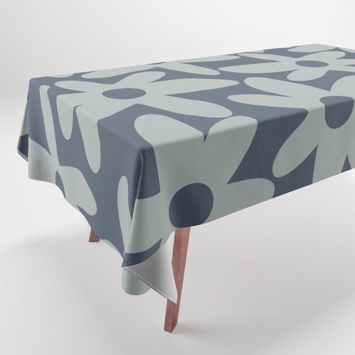 Daisy Time Retro Floral Pattern Neutral Blue Gray  Tablecloth Gallery Image 1