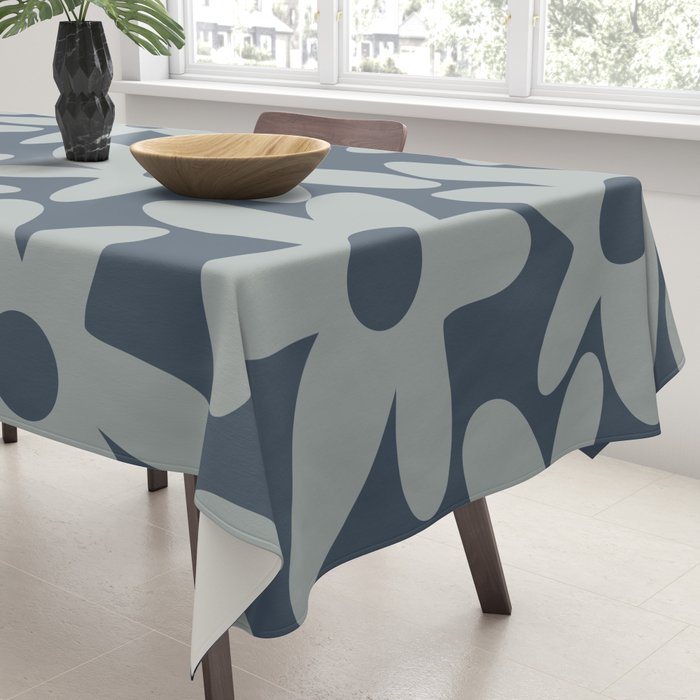 Daisy Time Retro Floral Pattern Neutral Blue Gray  Tablecloth Gallery Image 3